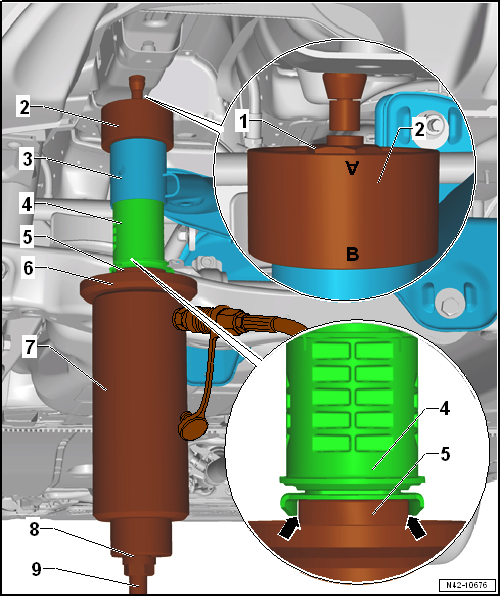 Volswagen Tiguan. Press In the Rear Bonded Rubber Bushing