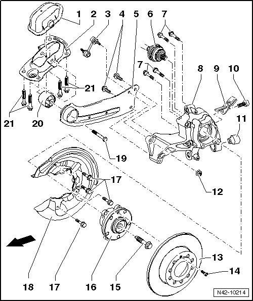 Volswagen Tiguan. Overview - Wheel Bearing Housing, Trailing Arm, AWD